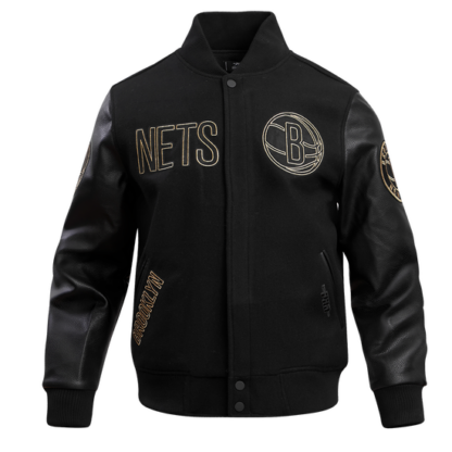 Jacket Nba Brooklyn Nets Black & Gold Men'S Wool Varsity