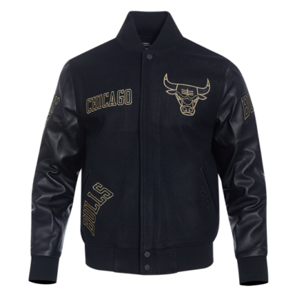 Jacket Nba Chicago Bulls Black & Gold Men'S Wool Varsity