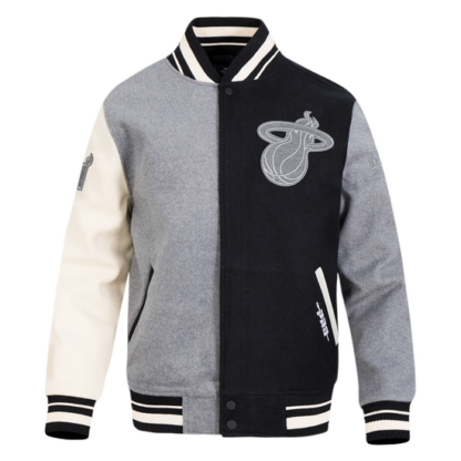 Jacket Nba Miamii Heat Reverse French Terry Men Color Block Wool Varsity