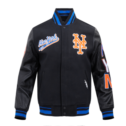 Jacket Mlb New York Mets Script Tail Men'S Rib Wool Varsity